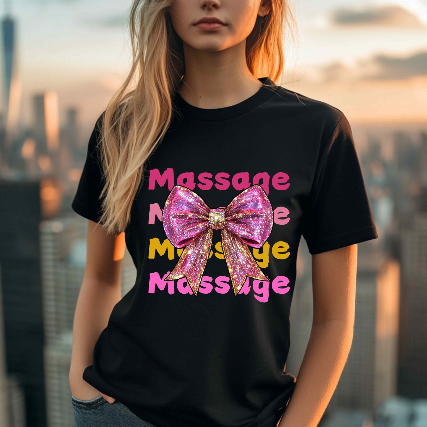 Massage with Glitter Bow Women's Relaxed T-Shirt